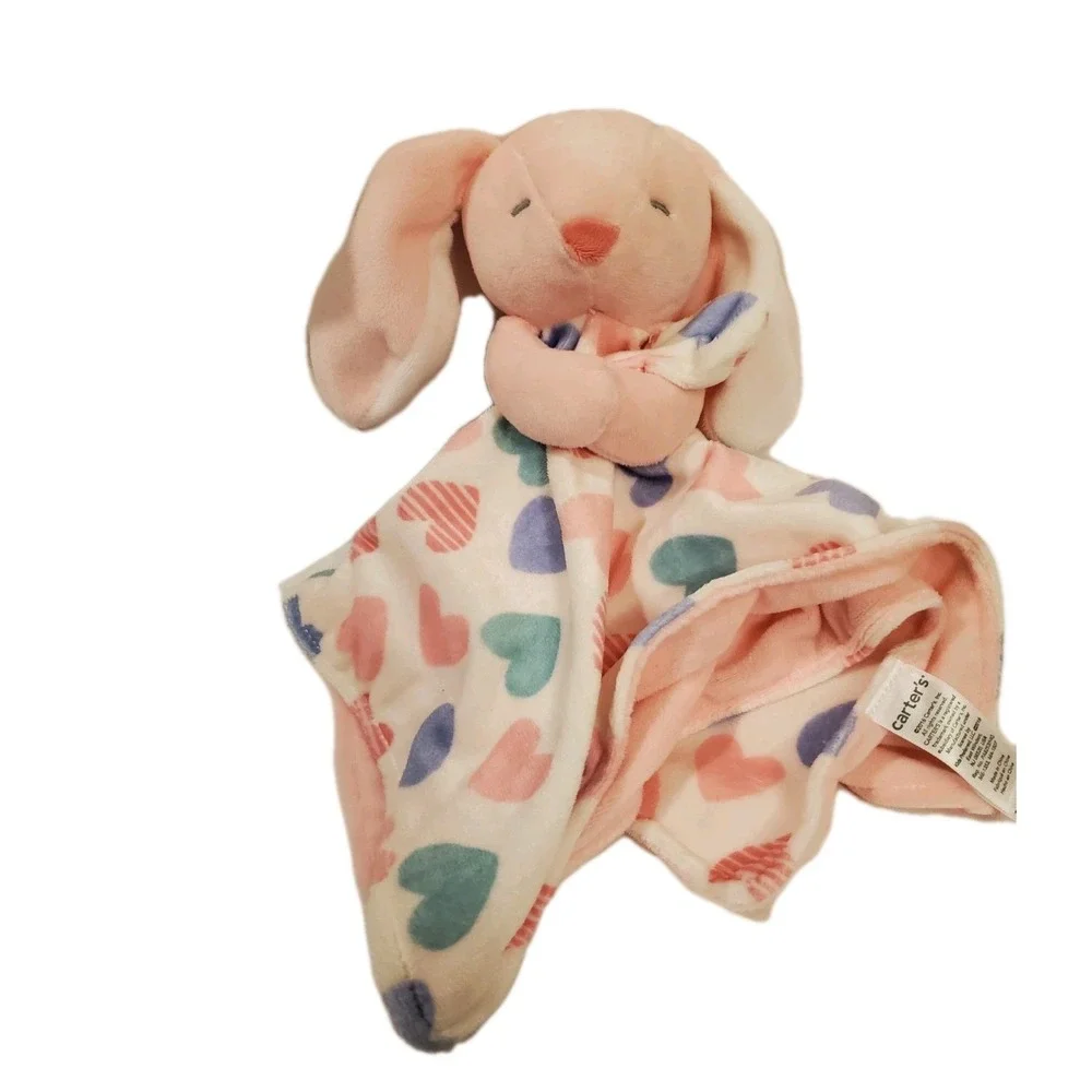 Carters Pink Bunny Rabbit Hearts Plush Baby Security Blanket Lovey 2016